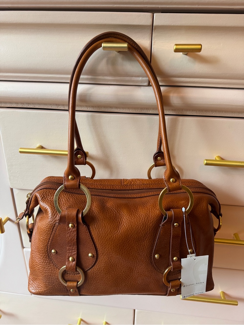 Etienne Aigner Cognac Brown Leather Shoulder Bag